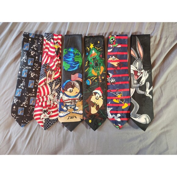 Looney Tunes Ties VTG Lot of 6 Bugs Bunny Daffy Marvin the Martian Taz Sylvester - Picture 1 of 7